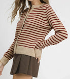 Umgee Striped Button-Up Knit Cardigan-Cardigans-Krush Kandy, Women's Online Fashion Boutique Located in Phoenix, Arizona (Scottsdale Area)