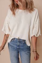 Pearl-Detail Puff Sleeve Top-Tops-Krush Kandy, Women's Online Fashion Boutique Located in Phoenix, Arizona (Scottsdale Area)