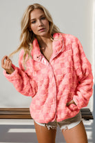 Checkered Long Sleeve Fuzzy Jacket-Jackets-Krush Kandy, Women's Online Fashion Boutique Located in Phoenix, Arizona (Scottsdale Area)