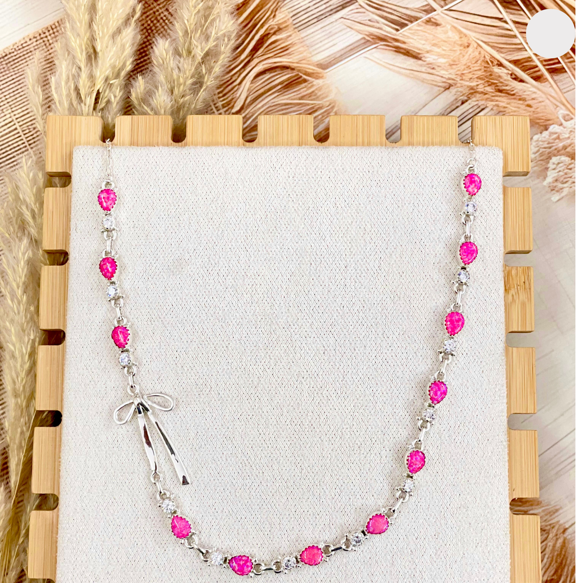 Boho Beam Neon Pink Opal Bow Necklace-Necklaces-Krush Kandy, Women's Online Fashion Boutique Located in Phoenix, Arizona (Scottsdale Area)