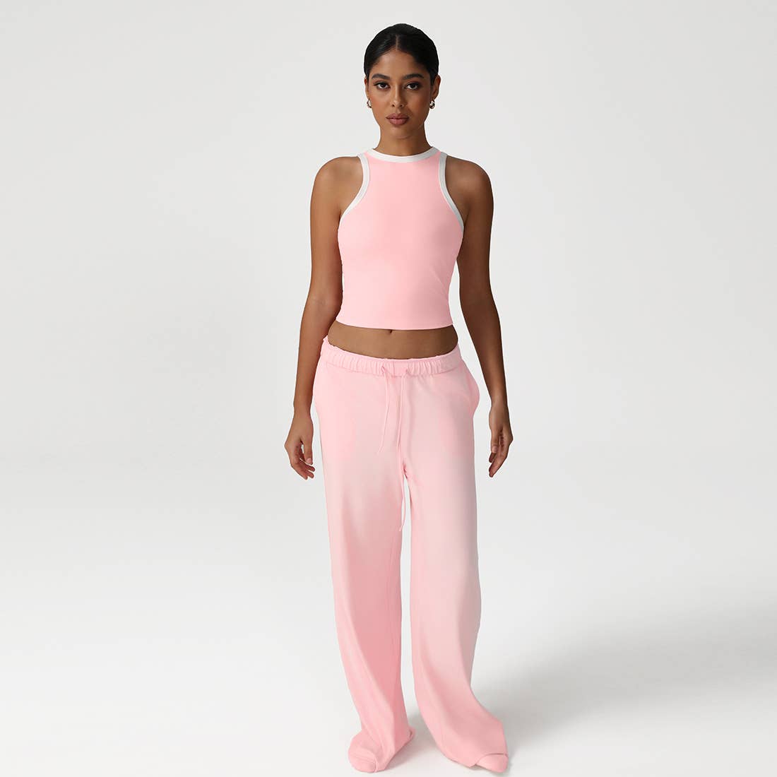 Pink Color Block Sleeveless Tank & Wide-Leg Pants Set-2 Piece Outfit Sets-Krush Kandy, Women's Online Fashion Boutique Located in Phoenix, Arizona (Scottsdale Area)