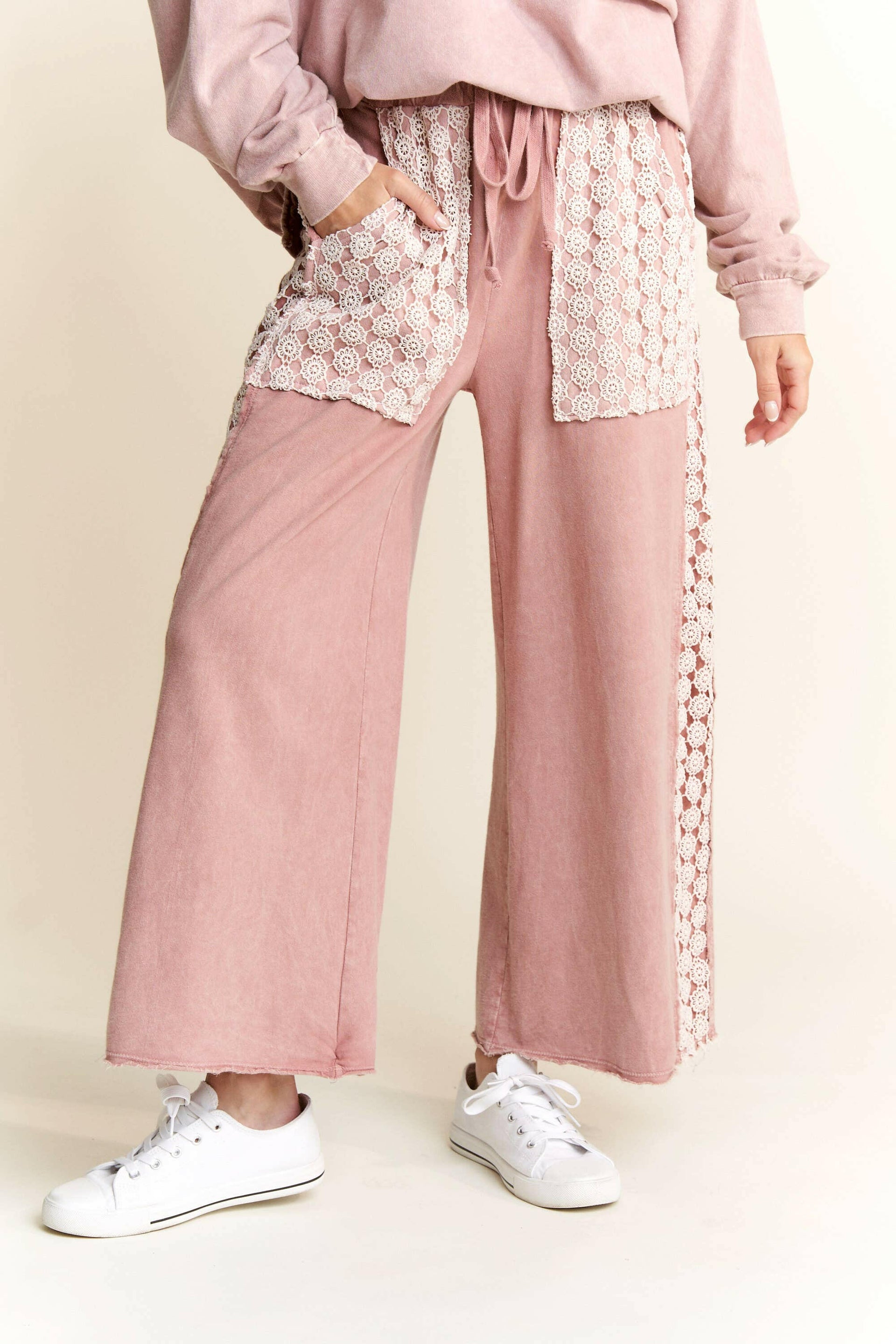 MineralWash Floral Daisy trim Pants-PANTS-Krush Kandy, Women's Online Fashion Boutique Located in Phoenix, Arizona (Scottsdale Area)