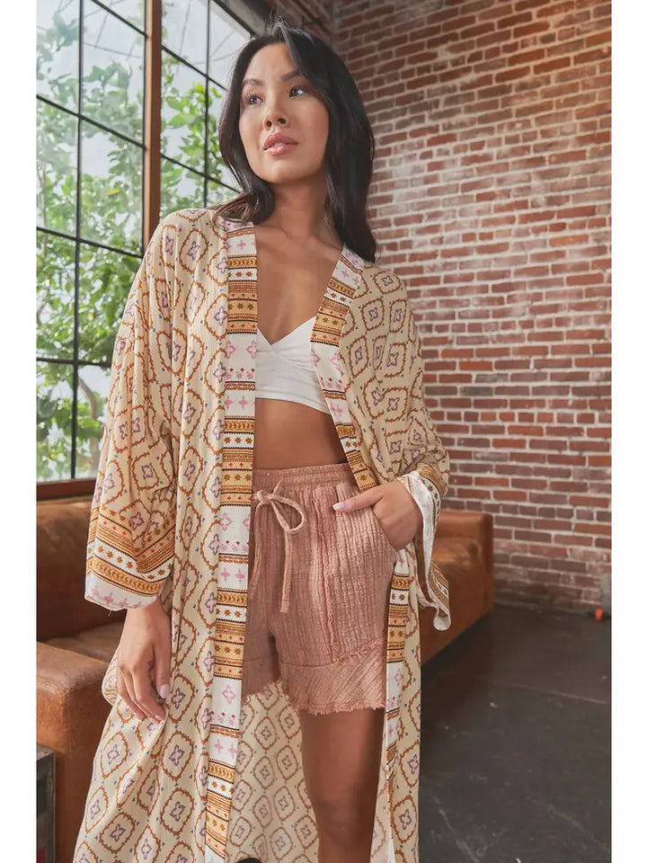 Boarder Print Long Kimono Cardigan-Cardigans-Krush Kandy, Women's Online Fashion Boutique Located in Phoenix, Arizona (Scottsdale Area)