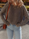 Contrast Cable Knit Sleeve Casual Sweater-Sweaters-Krush Kandy, Women's Online Fashion Boutique Located in Phoenix, Arizona (Scottsdale Area)