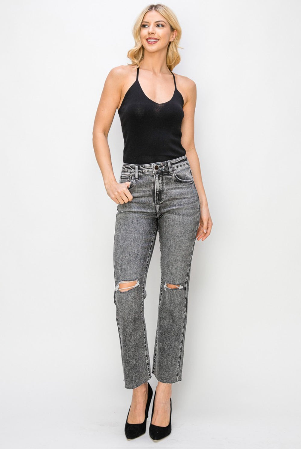 RISEN High Waist Distressed Straight Jeans-Krush Kandy, Women's Online Fashion Boutique Located in Phoenix, Arizona (Scottsdale Area)