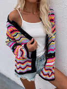 Chevron Stripes Openwork Cardigan-Cardigans-Krush Kandy, Women's Online Fashion Boutique Located in Phoenix, Arizona (Scottsdale Area)