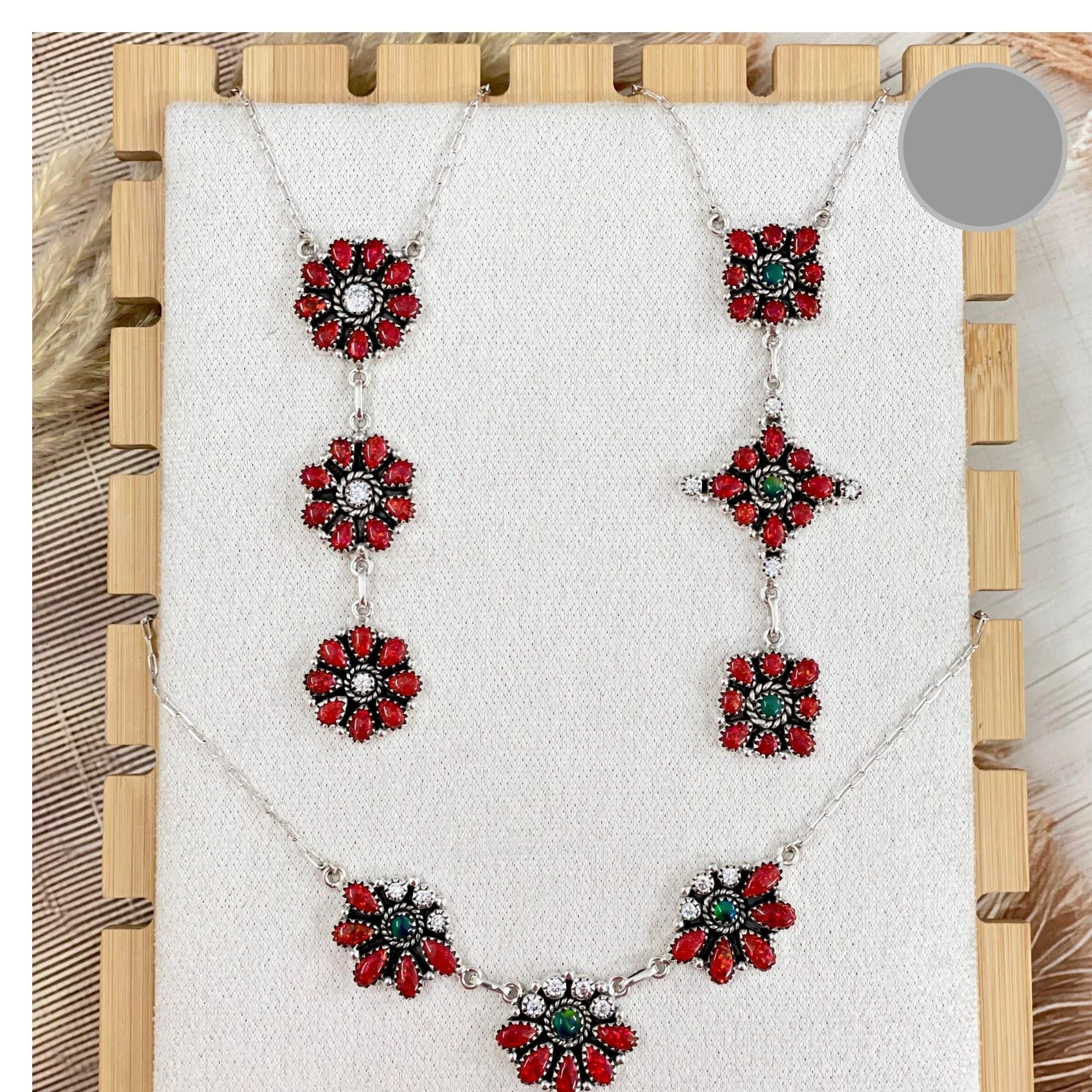 Red Opal Trio Cluster Necklaces-Chain Necklaces-Krush Kandy, Women's Online Fashion Boutique Located in Phoenix, Arizona (Scottsdale Area)