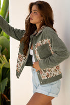 Sage Green Floral Patchwork Corduroy Jacket-Jackets-Krush Kandy, Women's Online Fashion Boutique Located in Phoenix, Arizona (Scottsdale Area)