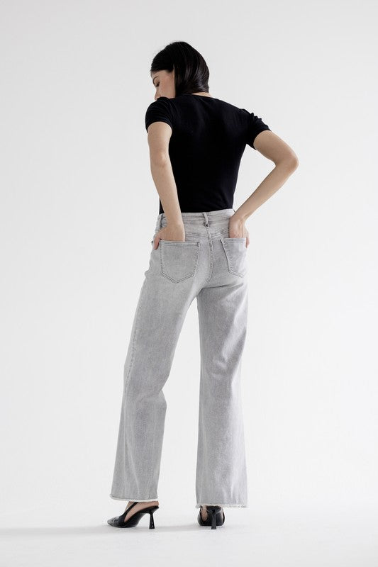 High Rise Wide Leg With Raw Hem Jeans-Denim-Krush Kandy, Women's Online Fashion Boutique Located in Phoenix, Arizona (Scottsdale Area)