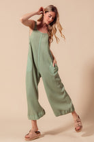 Mineral Washed Thermal Waffle Wide Leg Jumpsuit-Jumpsuits & Rompers-Krush Kandy, Women's Online Fashion Boutique Located in Phoenix, Arizona (Scottsdale Area)