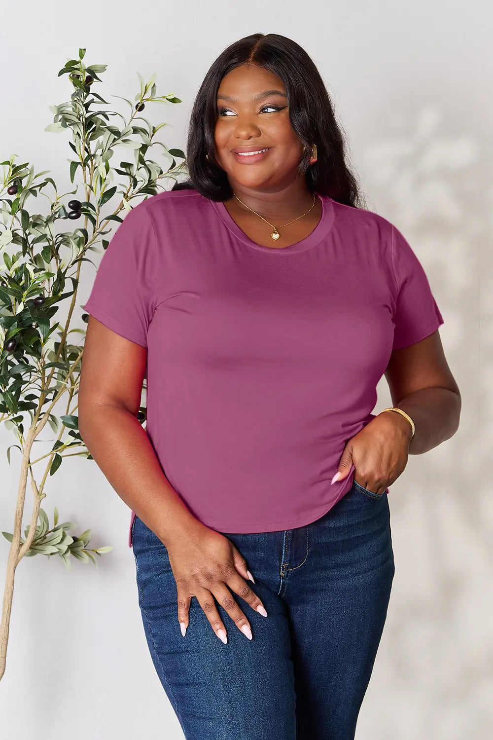 Basic Bae Full Size Round Neck Short Sleeve T-Shirt-Tops-Krush Kandy, Women's Online Fashion Boutique Located in Phoenix, Arizona (Scottsdale Area)