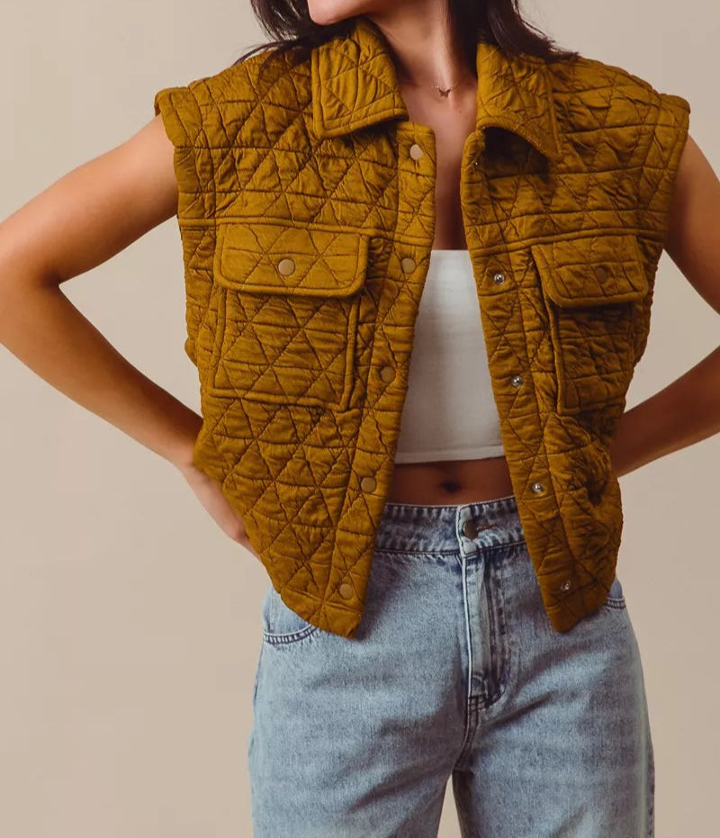 SO ME Triangle Quilting Stitch Button Up Knit Vest-Vests-Krush Kandy, Women's Online Fashion Boutique Located in Phoenix, Arizona (Scottsdale Area)