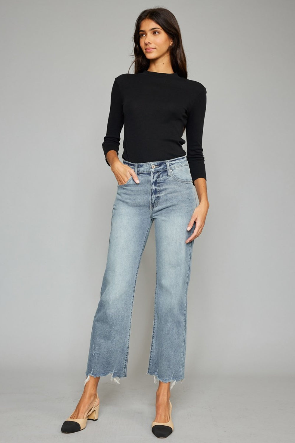 Kancan Stephanie High Waist Raw Hem Cropped Wide Leg Jeans-Jeans-Krush Kandy, Women's Online Fashion Boutique Located in Phoenix, Arizona (Scottsdale Area)