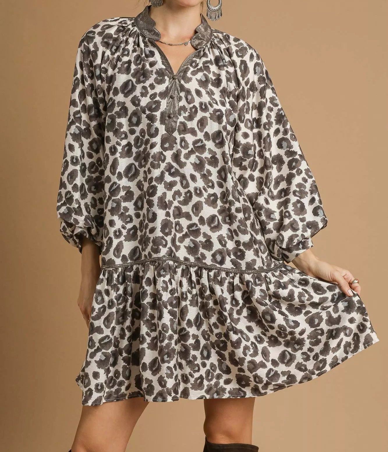 Umgee Leopard Print Tiered Mini Dress-Dresses-Krush Kandy, Women's Online Fashion Boutique Located in Phoenix, Arizona (Scottsdale Area)