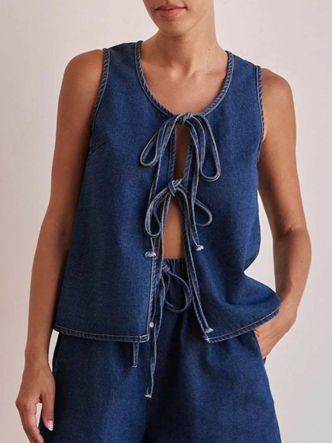 Tie Front Denim Vest-Tops-Krush Kandy, Women's Online Fashion Boutique Located in Phoenix, Arizona (Scottsdale Area)