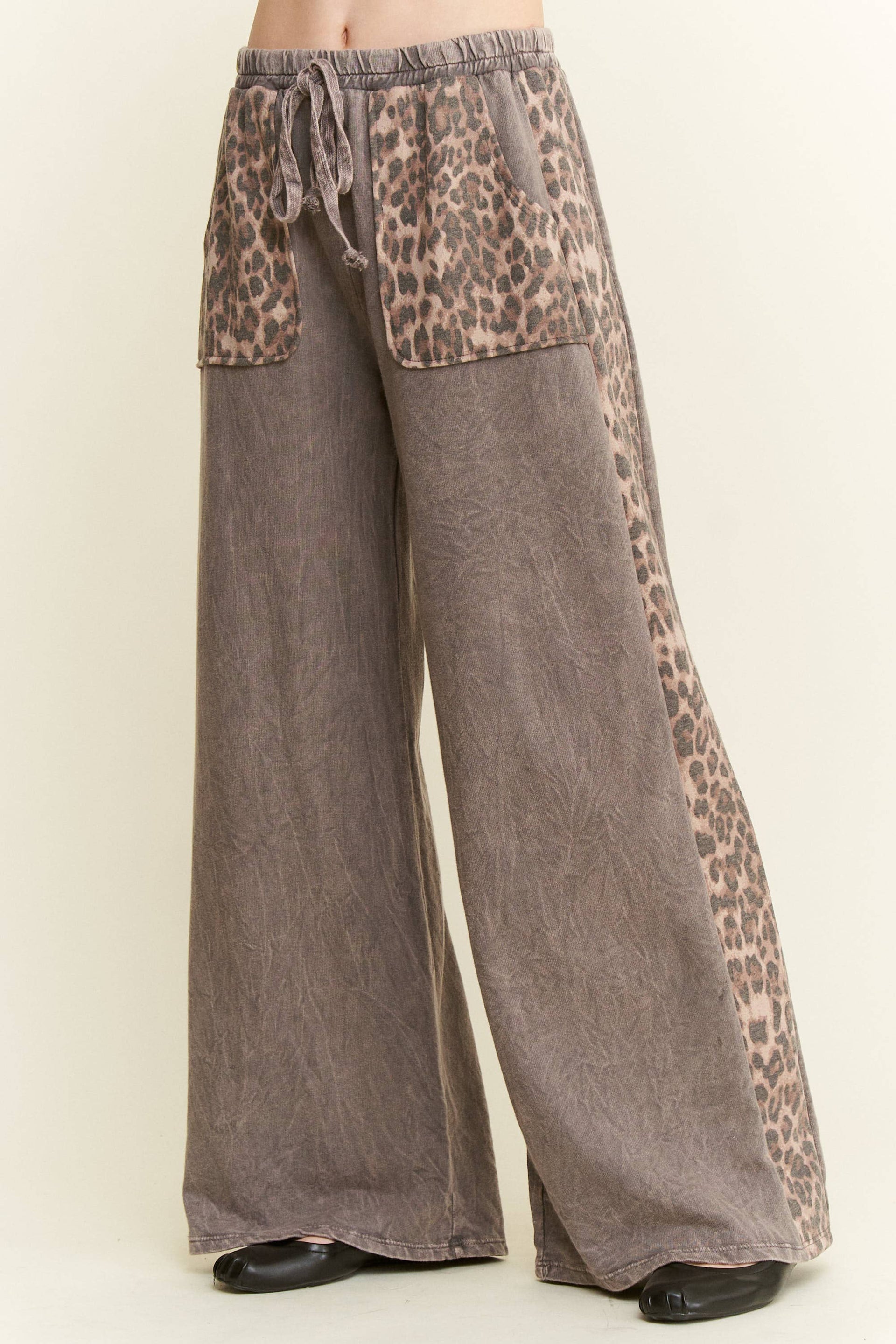 Mineral Washed Leopard Print Pocket Side Trim Pants-Pants-Krush Kandy, Women's Online Fashion Boutique Located in Phoenix, Arizona (Scottsdale Area)