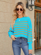 Round Neck Striped Lantern Sleeve Sweater-Krush Kandy, Women's Online Fashion Boutique Located in Phoenix, Arizona (Scottsdale Area)