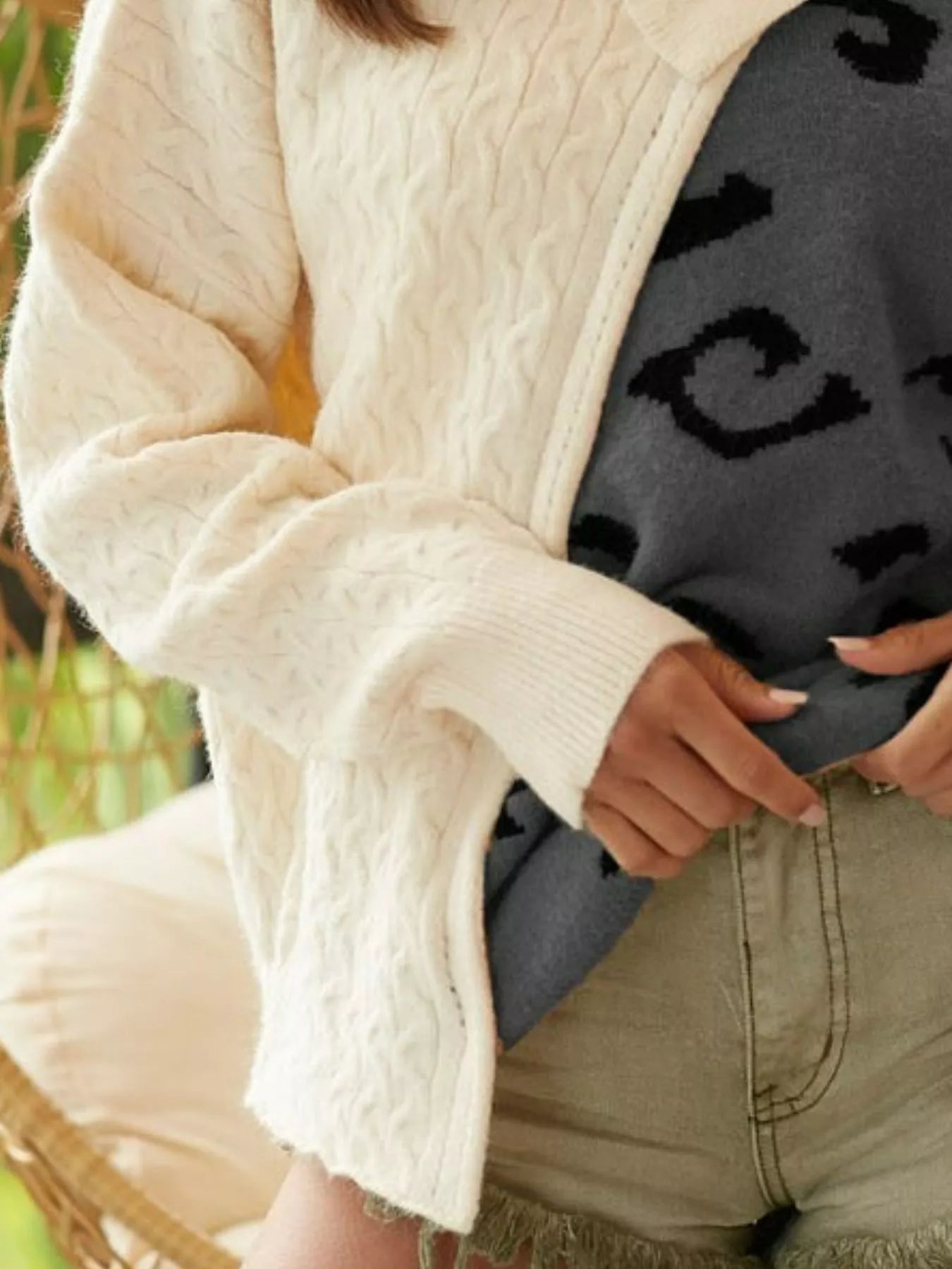 BiBi Cable-Knit Color Block One Shoulder Asymmetrical Sweater-Sweaters-Krush Kandy, Women's Online Fashion Boutique Located in Phoenix, Arizona (Scottsdale Area)