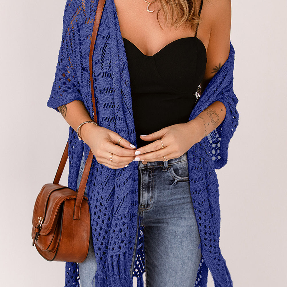 Openwork Open Front Cardigan with Fringes-Krush Kandy, Women's Online Fashion Boutique Located in Phoenix, Arizona (Scottsdale Area)