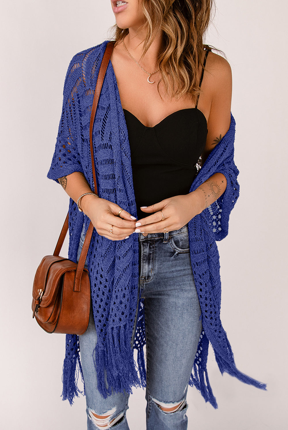 Openwork Open Front Cardigan with Fringes-Krush Kandy, Women's Online Fashion Boutique Located in Phoenix, Arizona (Scottsdale Area)