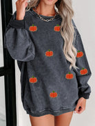 Pumpkin Round Neck Long Sleeve Sweatshirt-Krush Kandy, Women's Online Fashion Boutique Located in Phoenix, Arizona (Scottsdale Area)