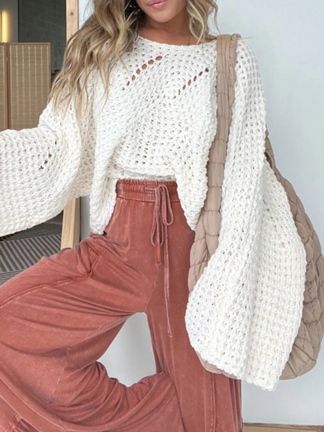 Openwork Batwing Sleeve Sweater-Sweater-Krush Kandy, Women's Online Fashion Boutique Located in Phoenix, Arizona (Scottsdale Area)