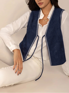 Tied Contrast Trim Vest-Vests-Krush Kandy, Women's Online Fashion Boutique Located in Phoenix, Arizona (Scottsdale Area)