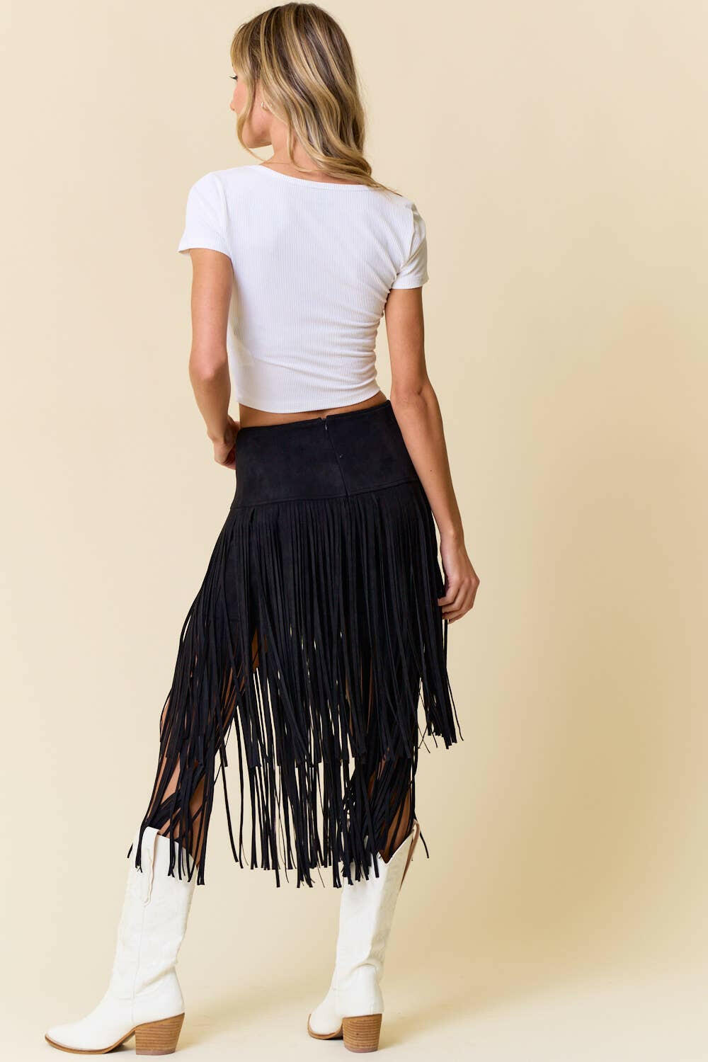 Western Tiered Faux Suede Fringe Midi Skirt-Skirts-Krush Kandy, Women's Online Fashion Boutique Located in Phoenix, Arizona (Scottsdale Area)