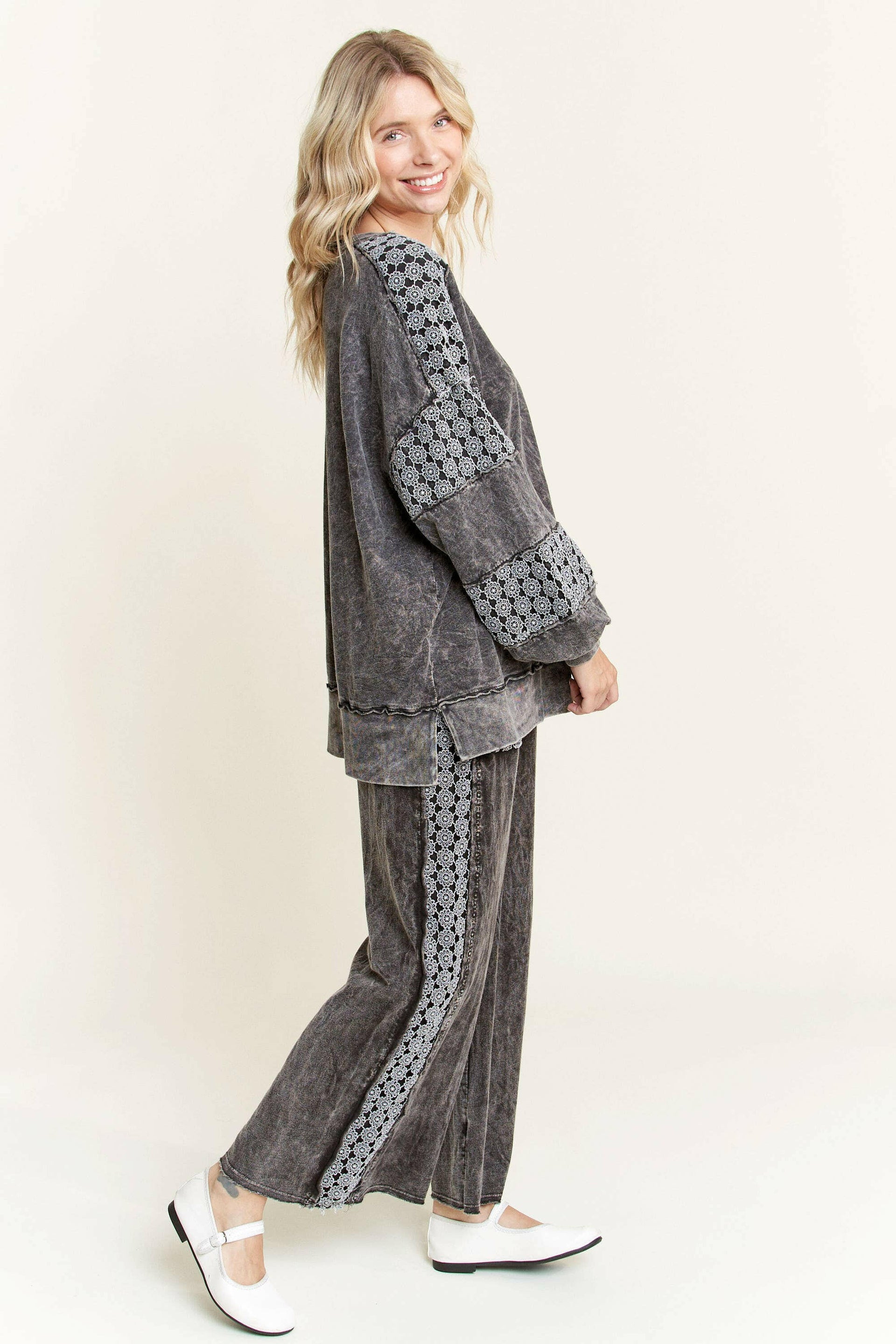 MineralWash Floral Daisy trim Pants-PANTS-Krush Kandy, Women's Online Fashion Boutique Located in Phoenix, Arizona (Scottsdale Area)