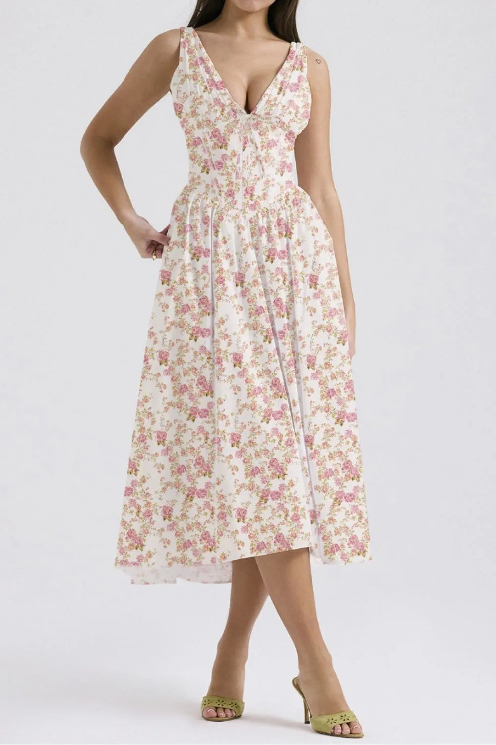 Floral V-Neck Sleeveless Midi Dress with Pockets-Dresses-Krush Kandy, Women's Online Fashion Boutique Located in Phoenix, Arizona (Scottsdale Area)