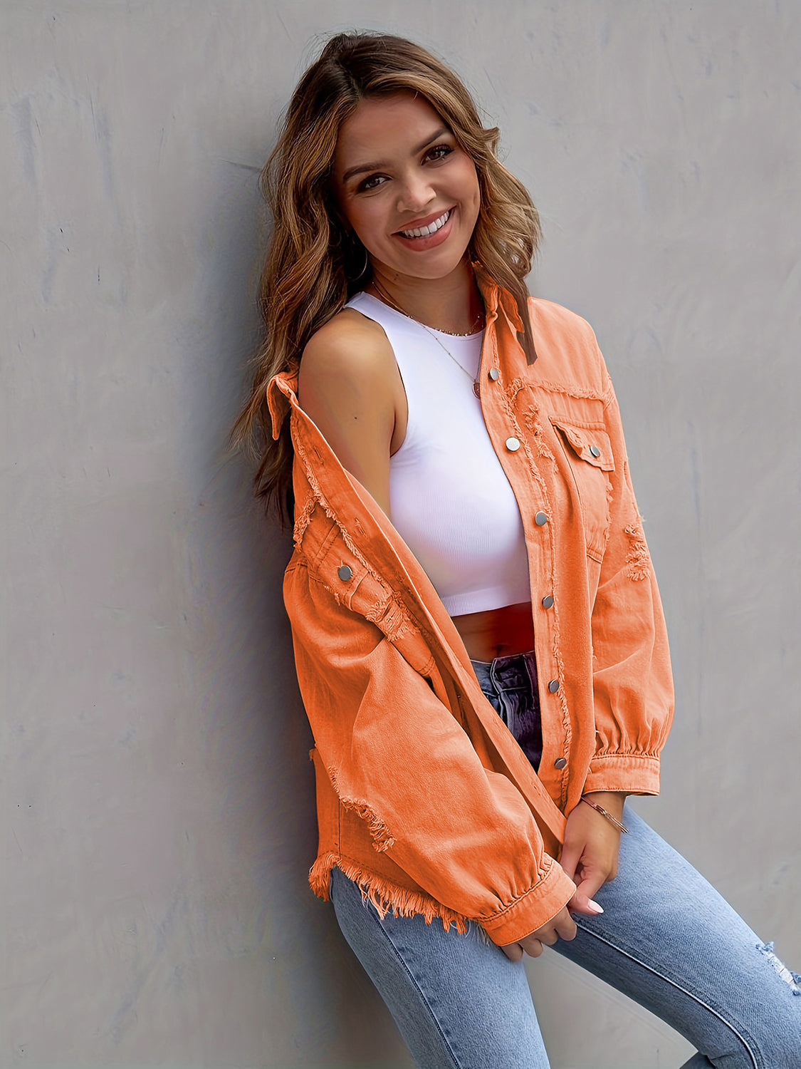 Distressed Drop Shoulder Denim Jacket-Krush Kandy, Women's Online Fashion Boutique Located in Phoenix, Arizona (Scottsdale Area)