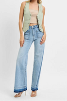 RISEN Full Size V Neck Button Down Vest Plus Size-Vests-Krush Kandy, Women's Online Fashion Boutique Located in Phoenix, Arizona (Scottsdale Area)