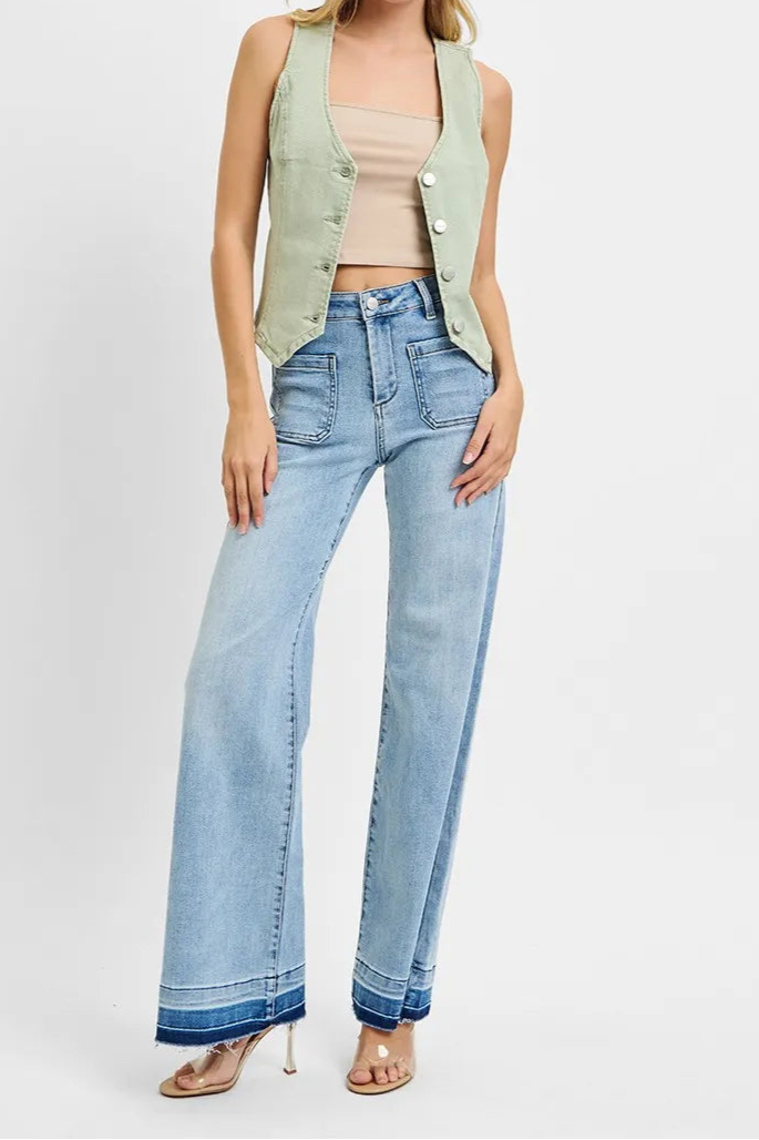 RISEN Full Size V Neck Button Down Vest Plus Size-Vests-Krush Kandy, Women's Online Fashion Boutique Located in Phoenix, Arizona (Scottsdale Area)