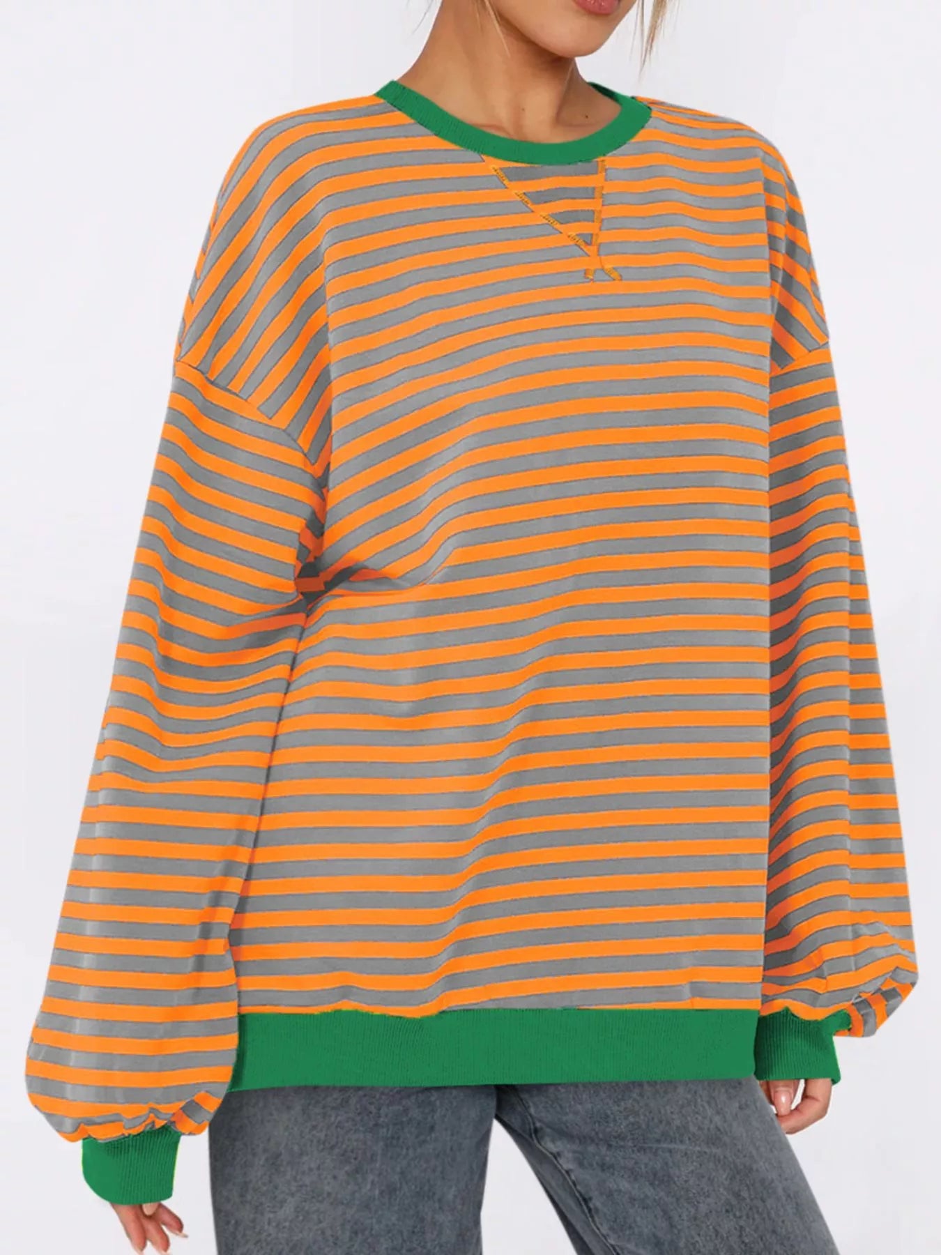 Striped Round Neck Long Sleeve Sweatshirt-Sweatshirt-Krush Kandy, Women's Online Fashion Boutique Located in Phoenix, Arizona (Scottsdale Area)