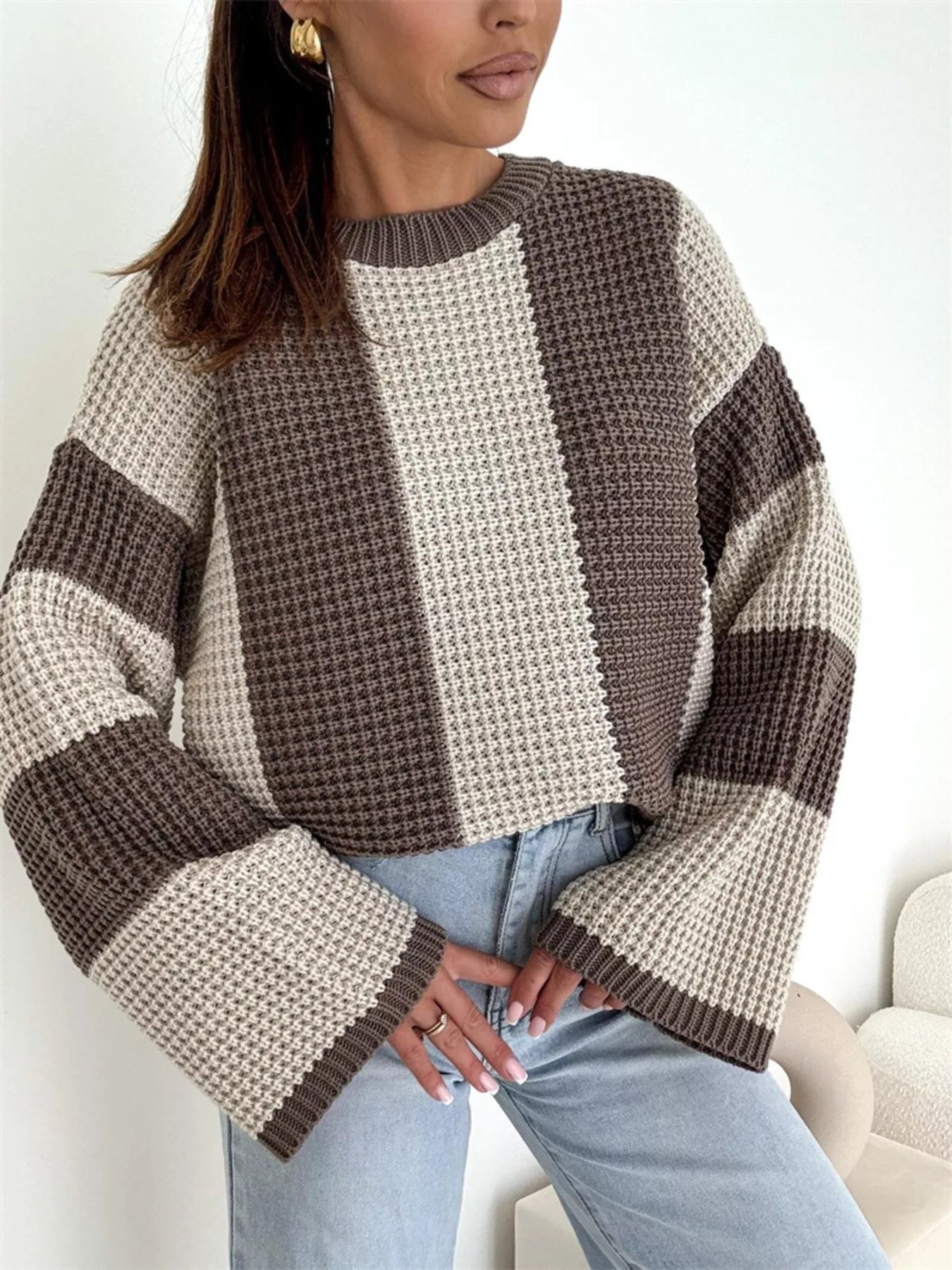 Color Block Long Sleeve Sweater-Sweater-Krush Kandy, Women's Online Fashion Boutique Located in Phoenix, Arizona (Scottsdale Area)