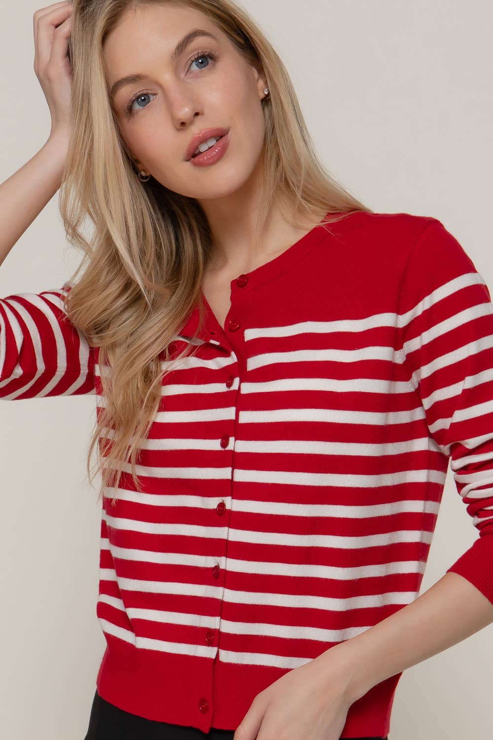 Long Sleeve Crew Neck Stripe Sweater Cardigan-Cardigans-Krush Kandy, Women's Online Fashion Boutique Located in Phoenix, Arizona (Scottsdale Area)