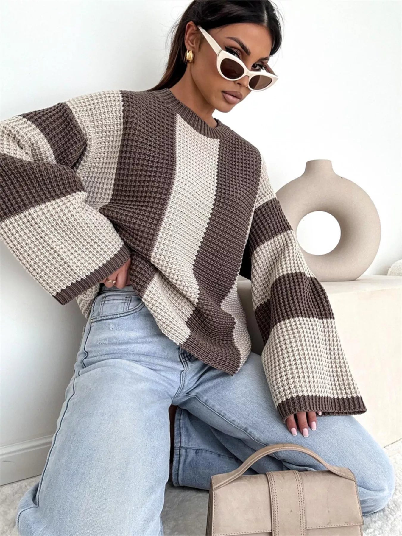 Color Block Long Sleeve Sweater-Sweater-Krush Kandy, Women's Online Fashion Boutique Located in Phoenix, Arizona (Scottsdale Area)