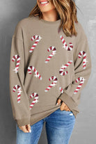 Sequin Candy Cane Round Neck Sweatshirt-Sweaters-Krush Kandy, Women's Online Fashion Boutique Located in Phoenix, Arizona (Scottsdale Area)