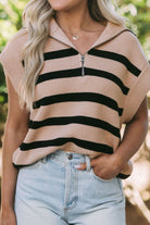 Striped Half Zip Cap Sleeve Knit Top-Krush Kandy, Women's Online Fashion Boutique Located in Phoenix, Arizona (Scottsdale Area)