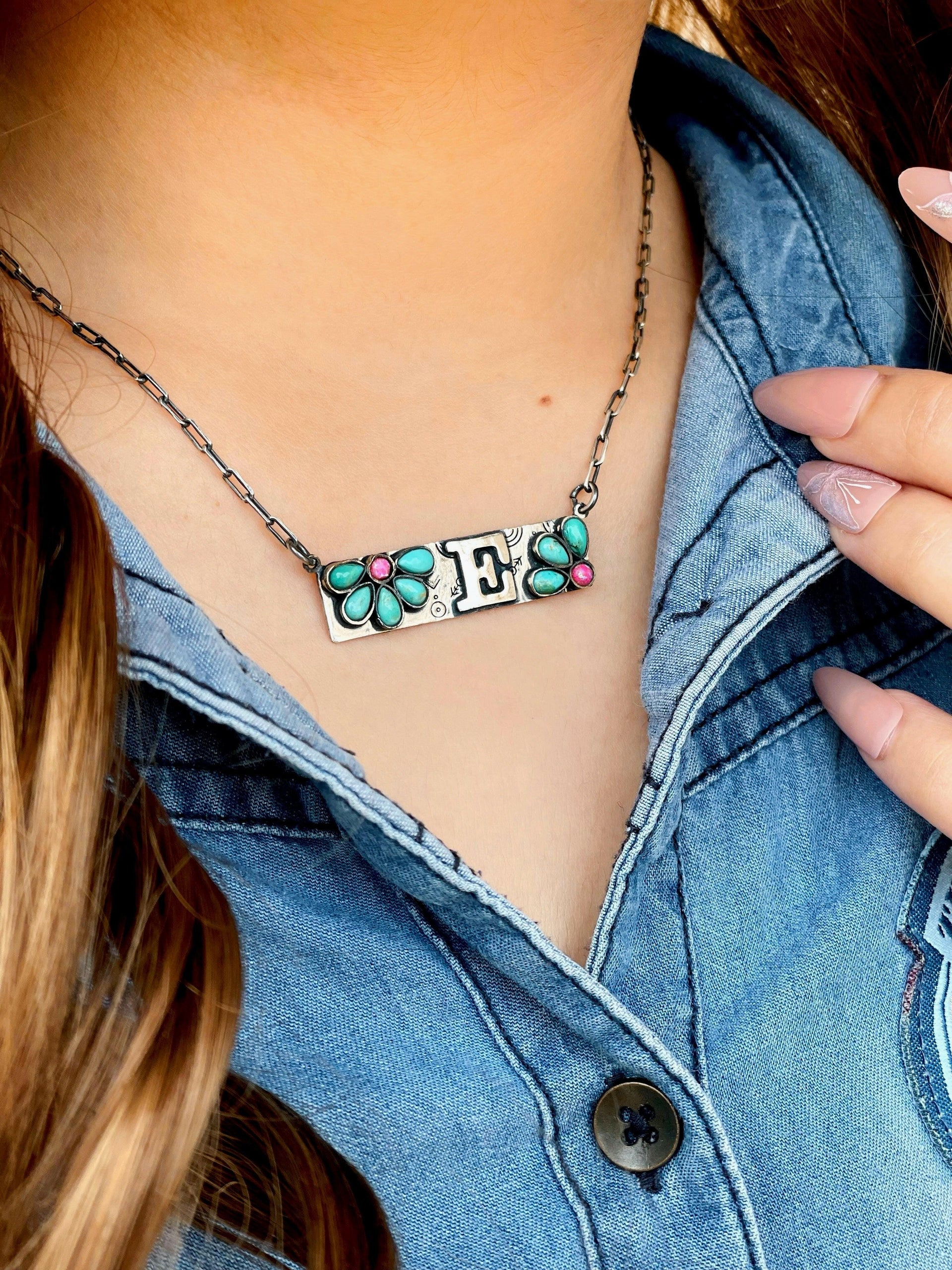 Initial Boho Daisy Bar Chain Necklace - MADE TO ORDER-Chain Necklaces-Krush Kandy, Women's Online Fashion Boutique Located in Phoenix, Arizona (Scottsdale Area)