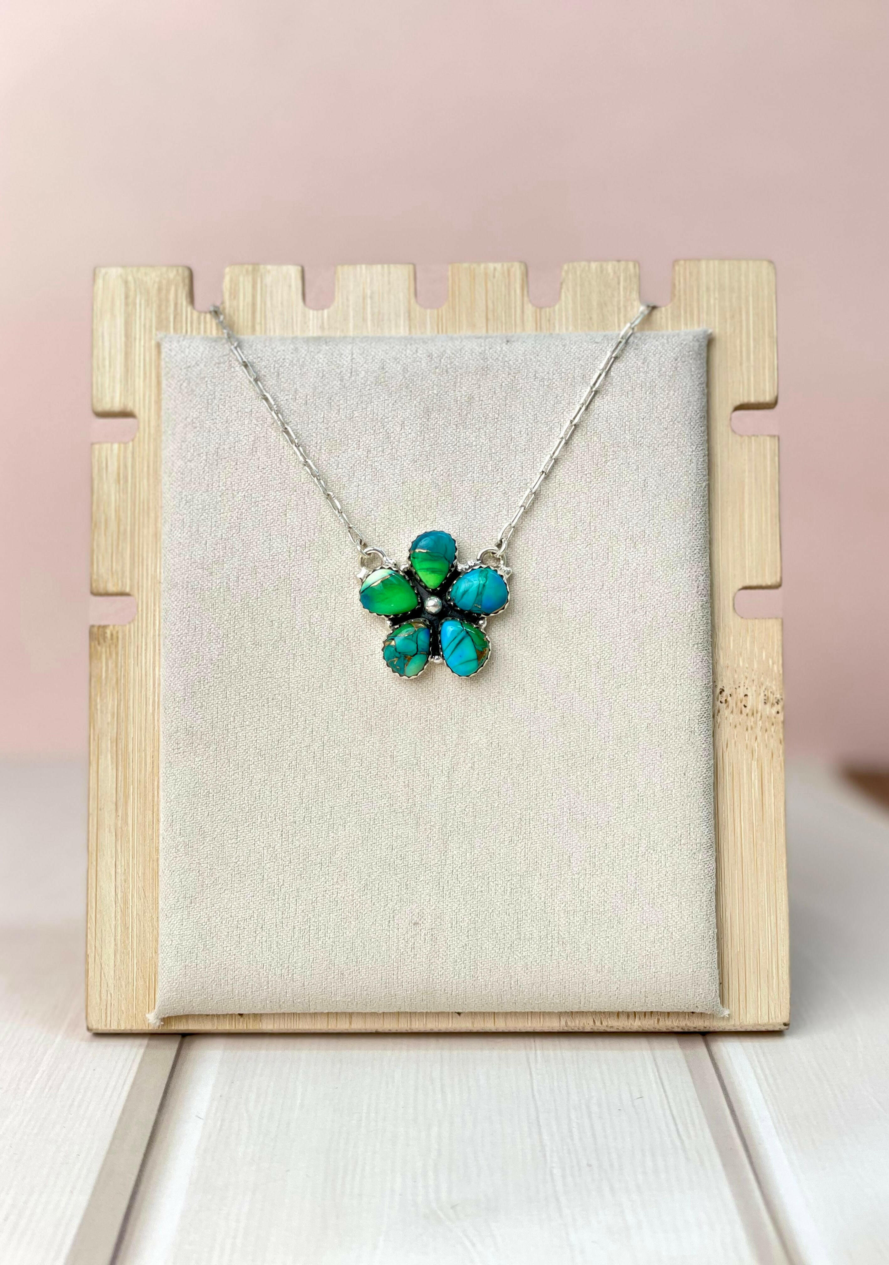 Peacock Dahlia Daisy Necklace-Necklaces-Krush Kandy, Women's Online Fashion Boutique Located in Phoenix, Arizona (Scottsdale Area)