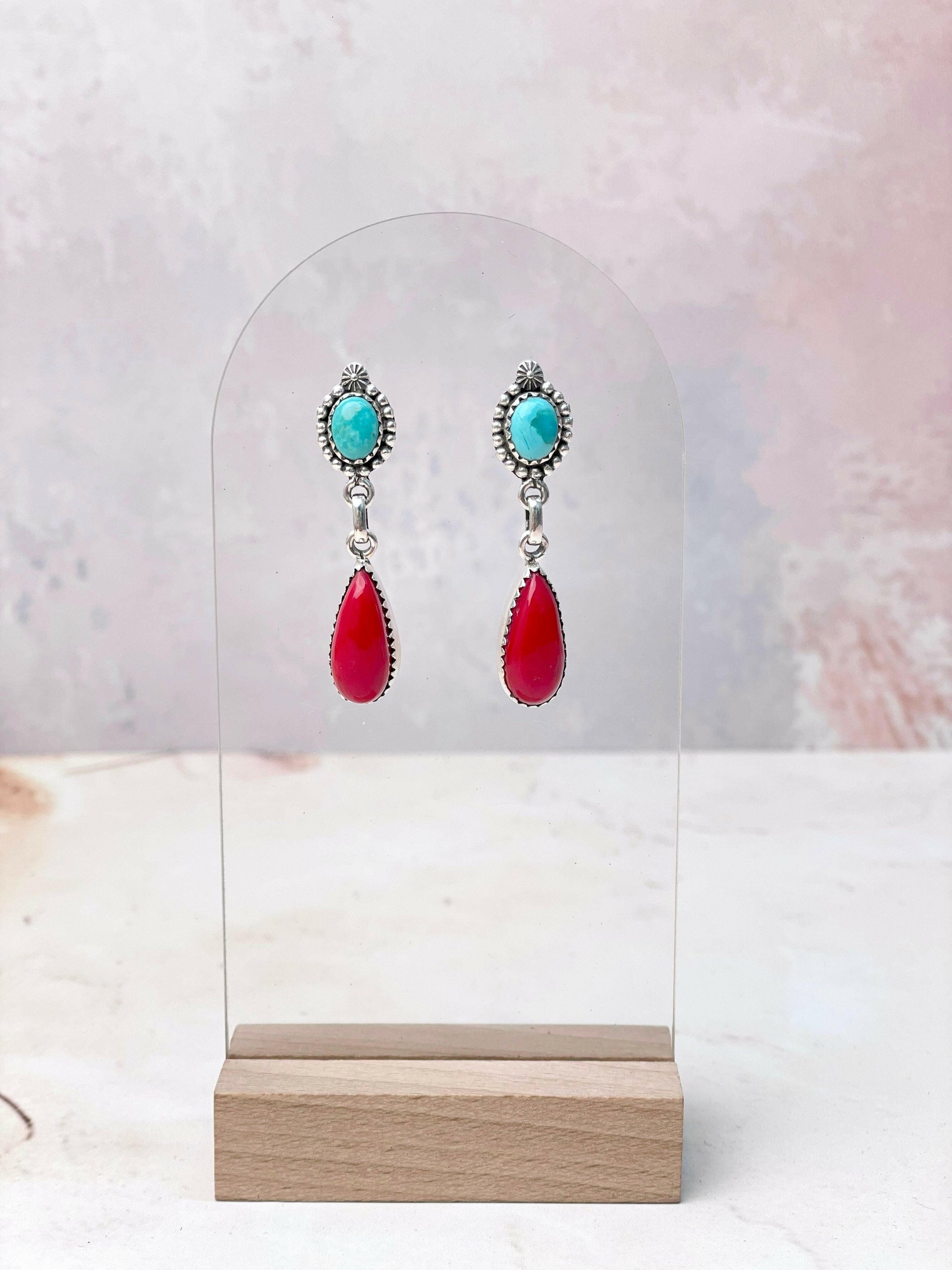 Turquoise and Rosarita Pear Earrings-Earrings-Krush Kandy, Women's Online Fashion Boutique Located in Phoenix, Arizona (Scottsdale Area)