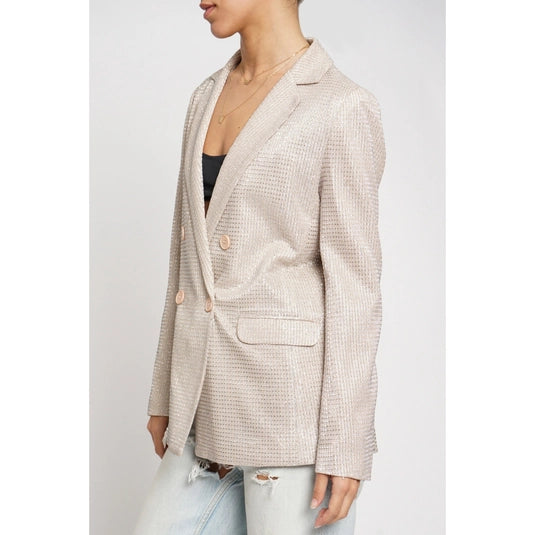 Beige Metallic Blazer-Jackets-Krush Kandy, Women's Online Fashion Boutique Located in Phoenix, Arizona (Scottsdale Area)