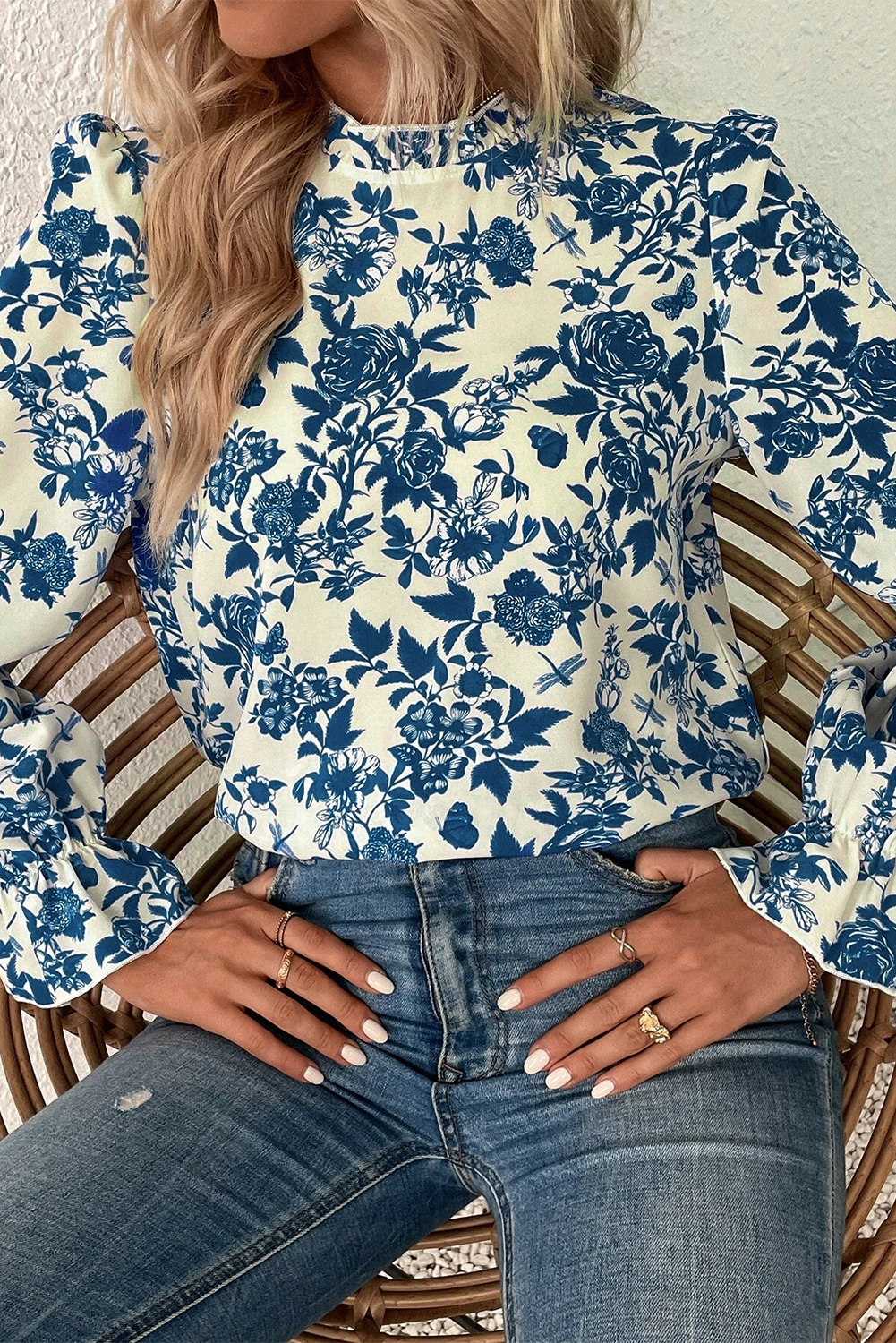 Serenity Bloom: Floral Flounce Sleeve Blouse (2 Colors)-Blouses-Krush Kandy, Women's Online Fashion Boutique Located in Phoenix, Arizona (Scottsdale Area)