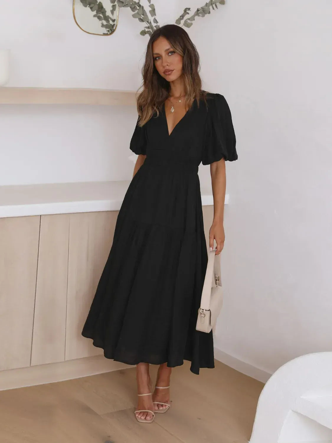 Tiered Surplice Half Sleeve Midi Dress-dress-Krush Kandy, Women's Online Fashion Boutique Located in Phoenix, Arizona (Scottsdale Area)