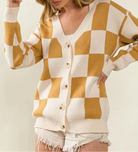 BiBi Checked V-neck Cardigan-Tops-Krush Kandy, Women's Online Fashion Boutique Located in Phoenix, Arizona (Scottsdale Area)