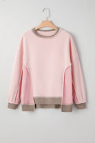 Pink & Taupe Patchwork Pullover-Sweaters-Krush Kandy, Women's Online Fashion Boutique Located in Phoenix, Arizona (Scottsdale Area)