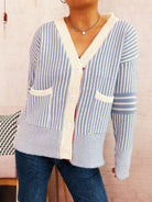 Striped Button-Front Cardigan with Contrast Trim-Cardigan-Krush Kandy, Women's Online Fashion Boutique Located in Phoenix, Arizona (Scottsdale Area)