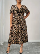 Plus Size Twisted Front Leopard Short Sleeve Dress-Dresses-Krush Kandy, Women's Online Fashion Boutique Located in Phoenix, Arizona (Scottsdale Area)