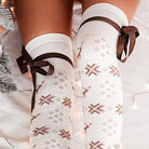 Christmas Element Bowknot Ribbed Trim Over Knee Stockings-Accessories-Krush Kandy, Women's Online Fashion Boutique Located in Phoenix, Arizona (Scottsdale Area)